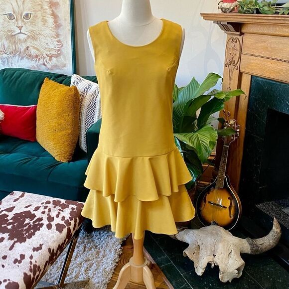 Killer Retro True Vintage 1970’s Marigold Tiered Ruffle Hem Drop Waist Dress - Picture 5 of 14